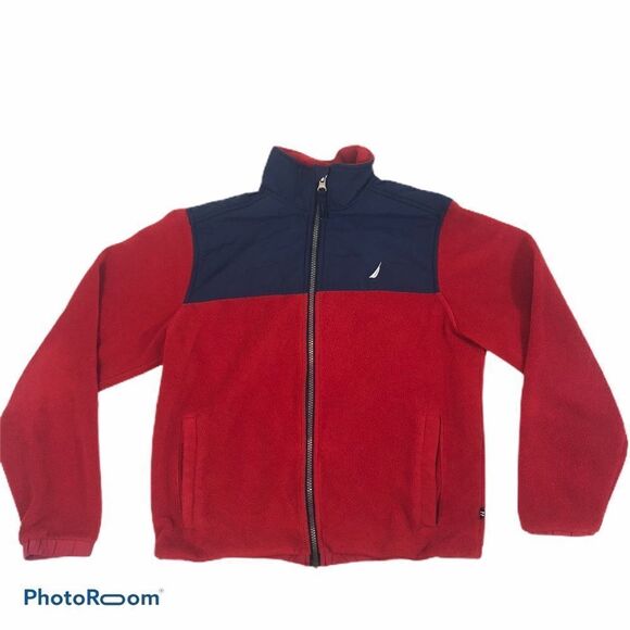 Boys Nautica Red Fleece Zip‎ Up Jacket Size 10/12 - Picture 1 of 8